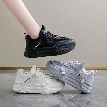 2024 Новые сетчатые женские белые повседневные кроссовки из вулканизированной ткани, дышащие спортивные туфли для ходьбы на платформе, туфли на плоской подошве для женщин, кроссовки 35 чёрный