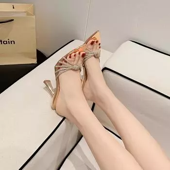 2024 новые сексуальные остроносые босоножки со стразами 35 серебряный