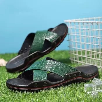 2024 Новые стильные кожаные сандалии для отдыха на открытом воздухе, модные деловые тапочки на платформе, универсальная летняя мужская обувь, роскошные мужские кожаные тапочки 38 чёрный