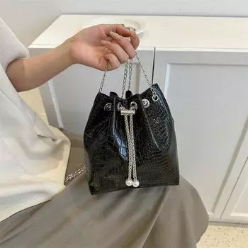 2024 новые сумки мода повседневная одно плечо простая повседневная сумка-мессенджер ретро повседневная сумка-ведро женская сумка чёрный