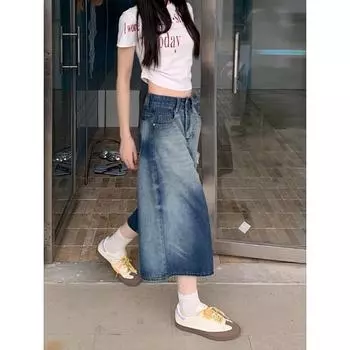2024 Новые свободные широкие брюки с высокой талией, потертые потертые повседневные джинсы в стиле ретро, женские летние прямые укороченные брюки XL синий