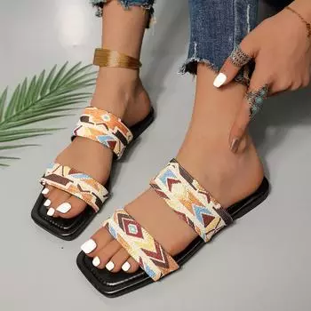 2024 новые тапочки большого размера на плоской подошве женские модные односложные классные тапочки повседневные универсальные пляжные туфли 36 разноцветный