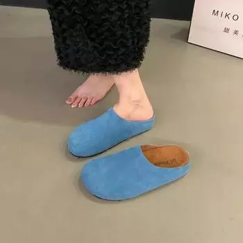 2024 Новые тапочки на толстой подошве женские с круглым носком удобные плоские мюли высококачественная прогулочная обувь повседневные тапочки для отпуска женские 35 имбирный