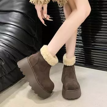2024 новые теплые ботинки Northeast для зимы, женские зимние замшевые ботинки на толстой подошве с начесом из утолщенной шерсти и хлопка, короткие ботинки Muffin 35 коричневый