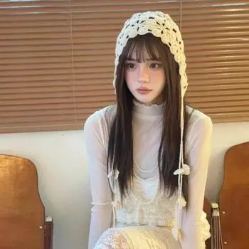 2024 Новые тонкие полые вязаные крючком шапки ручной работы для женщин весна-лето путешествия универсальные вогнутые ремешки шапки 56-58cm бежевый