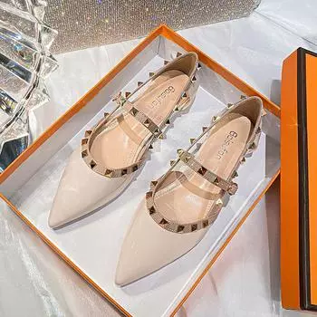 2024 Новые Туфли для Женщин Сандалии С Заклепками Летние Тапочки Для Девочек Открытые Тапочки Женские Повседневные Туфли На Плоской Подошве Шлепанцы 35 синий