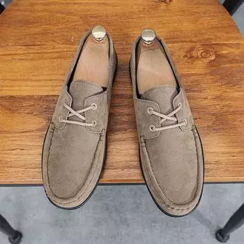 2024 новые туфли Doudou мужские из матовой кожи повседневные универсальные мужские туфли корейская версия молодежного тренда вождения нескользящие ленивые туфли 39