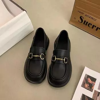 2024 новые туфли из кожи в британском стиле, мягкие туфли на толстом каблуке, женские туфли на платформе, черные, универсальные туфли для поездок на работу 35