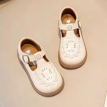 2024 Новые туфли Мэри Джейн с Т-образным ремешком для маленьких девочек, детские, винтажные, нескользящие, балетки, дышащие, для принцессы 20 insole13cm бежевый