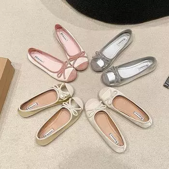 2024 Новые туфли на плоской подошве Женские балетки с круглым носком и завязками-бабочками Повседневные лоферы Мокасины Женские повседневные туфли на плоской подошве Обувь 35 абрикосовый