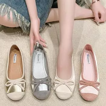 2024 Новые туфли на плоской подошве Женские балетки с круглым носком и завязками-бабочками Повседневные лоферы Мокасины Женские повседневные туфли на плоской подошве Обувь 35 абрикосовый