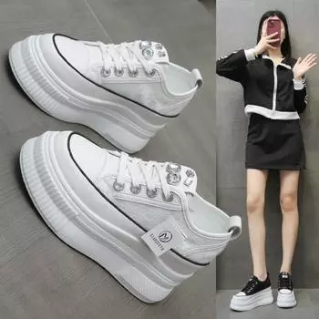 2024 Новые туфли на шнуровке из вулканизированной ткани для женщин, белые парусиновые кроссовки, универсальные туфли с круглым носком и плоской подошвой, повседневные туфли на платформе из сетки 35 бежевый