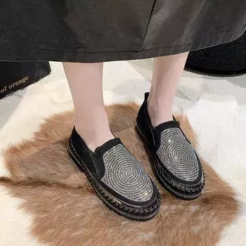 2024 новые туфли на толстой подошве с легким ворсом, одинарные туфли большого размера с низким голенищем из норковой шерсти, с круглой головкой, ленивые туфли 35 чёрный