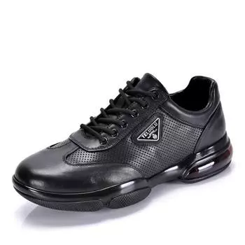 2024 Новые туфли на воздушной подушке со шнуровкой и низким верхом из коровьей кожи на воздушной подушке, деловые повседневные туфли, универсальные модные трендовые мужские туфли на все времена года 38 чёрный