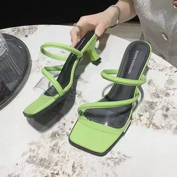 2024 Новые туфли на высоком каблуке Fairy French Niche High-end Silver Slippers для женщин, которые можно носить снаружи 35 чёрный