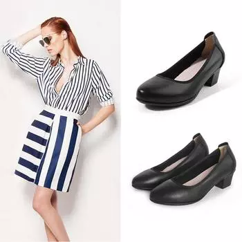 2024 новые туфли на высоком каблуке с круглым носком и толстым каблуком, неглубокие кожаные рабочие туфли большого размера для работы, профессиональные женские туфли 34