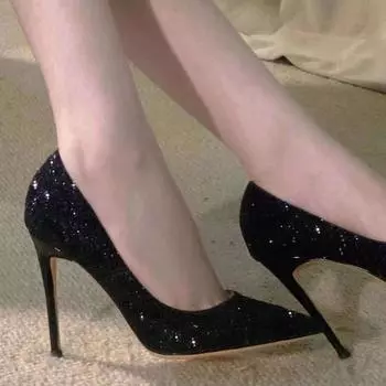 2024 новые туфли на высоком каблуке с красной подошвой, женские туфли с тонким каблуком и блестками, французские туфли для ночного шоу и профессионального подиума 35