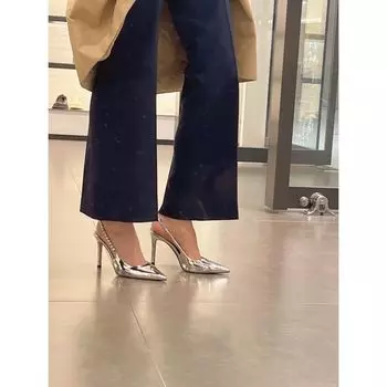2024 новые туфли на высоком каблуке со стразами, серебристые, женственные, светские, на тонком каблуке, женские туфли, одинарные туфли, сандалии 35