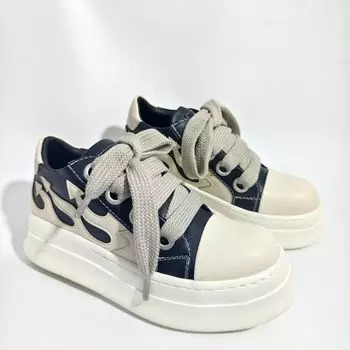 2024 новые туфли с толстой подошвой и толстыми шнурками, персонализированные модные туфли в тон 37 чёрный