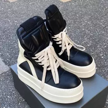 2024 новые туфли с высоким берцем и толстой подошвой в форме перевернутого треугольника, кожаные туфли для увеличения высоты голенища, женские универсальные повседневные спортивные туфли со шнуровкой и круглым носком 35