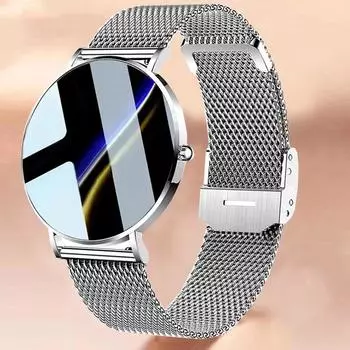 2024 Новые ультратонкие женские умные часы 1,36 дюйма AMOLED 360*360 HD пикселей дисплей всегда показывает время напоминание о звонке умные часы женские + коробка Milan Net серебряный