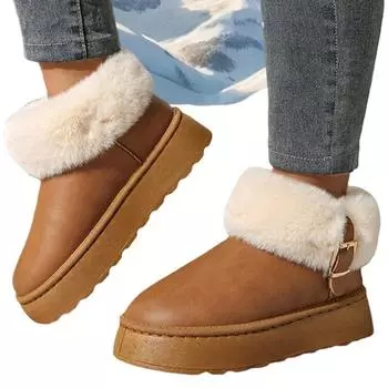 2024 Новые уличные мягкие пушистые женские ботинки осень-зима теплые мягкие нескользящие хлопковые ботинки повседневные ботинки на плоской платформе Mejur 36 бежевый