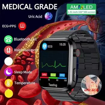 2024 Новые умные часы для мужчин с мочевой кислотой, ЭКГ+ППГ, фитнес-трекер, часы с измерением сердечного ритма и Bluetooth-звонком, умные часы