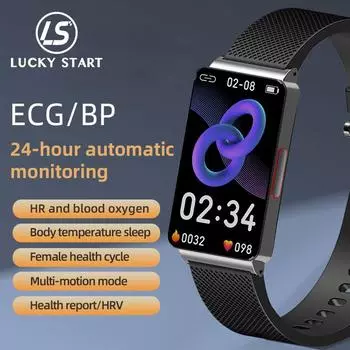 2024 Новые умные часы для здоровья для мужчин ЭКГ + ППГ температура тела здоровый монитор артериального давления для телефона Android IOS Silicon чёрный