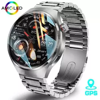 2024 Новые умные часы GT4 Pro для мужчин NFC GPS-трекер AMOLED 360*360 HD экран Heart Rate Bluetooth Call SmartWatch AMOLED silicon чёрный