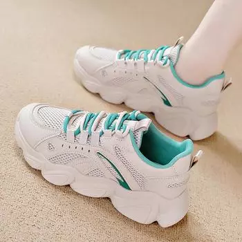 2024 новые универсальные туфли для пап на платформе женские сетчатые кроссовки повседневные, удобные и дышащие четырехсезонные туфли для пап 35 зелёный