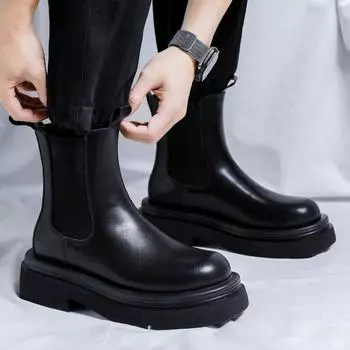 2024 Новые Весна Осень Зеленые Черные Ботинки Мужские Японские Корейские Модные Ботинки Британские Плюшевые Высокие Глянцевые Мужские Туфли 38 чёрный