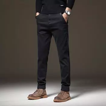2024 Новые Весна/Осень/Зима Полуэластичные повседневные брюки Tencel для мужчин, универсальные деловые узкие прямые брюки 28 чёрный