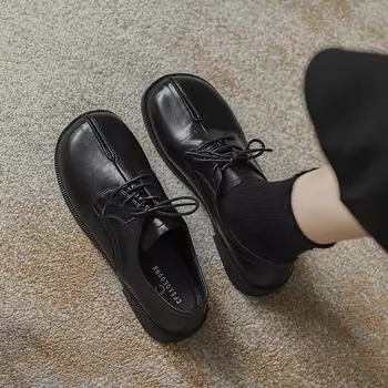 2024 новые весенне-осенние коричневые мокасины маленькие кожаные туфли женские в британском стиле на плоской подошве удобные туфли французские туфли Doudou 35