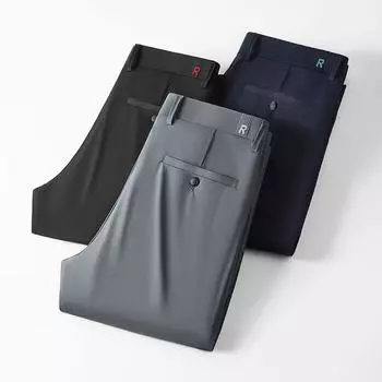 2024 Новые весенние и летние облегающие спортивные брюки из искусственного шелка, длинные брюки, мужские прямые свободные повседневные брюки 28 темно-синий