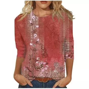 2024 новые весенние и летние рубашки с рукавами для женщин, милые принты, графические футболки, блузки, повседневные топы больших размеров, пуловеры M