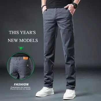 2024 Новые весенние и осенне-зимние мужские повседневные длинные брюки прямые свободные деловые хлопковые брюки в стиле вестерн 28 серый