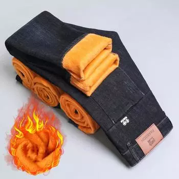 2024 Новые весенние и осенне-зимние плюшевые/обычные джинсы мужские модные брендовые облегающие брюки с короткими прямыми штанинами свободные длинные брюки 28 темно-синий