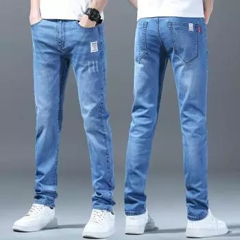 2024 Новые весенние и осенние джинсовые брюки для мужчин, модная корейская версия, модные утягивающие брюки с короткими штанинами 28 чёрный