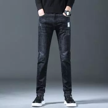 2024 Новые весенние и осенние джинсовые брюки для мужчин, модная корейская версия, модные утягивающие брюки с короткими штанинами 28 темно-синий