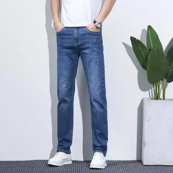 2024 Новые весенние и осенние мужские джинсы высокого класса, облегающие, прямые, эластичные, светлые, повседневные, длинные брюки 28 чёрный