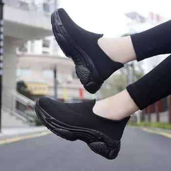 2024 новые весенние и осенние женские повседневные туфли с мягкой подошвой из сетчатой ткани и дышащей подошвой для пожилых людей 35 чёрный