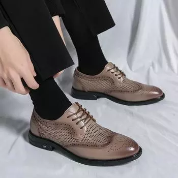 2024 Новые весенние летние деловые мужские туфли из сетчатой ткани, дышащие, модные повседневные туфли из качественной кожи, оксфорды, офисная обувь 38 серый