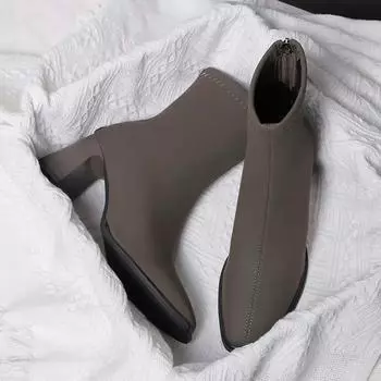 2024 Новые весенние, осенние и зимние сапоги Square Head Style Slim и Slim из натуральной мягкой кожи на высоком каблуке короткие сапоги для женщин 35 зелёный