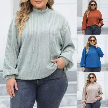 2024 Новые весенние пуловеры, женская одежда, футболки с длинными рукавами больших размеров, женские толстовки большого размера для полных женщин, топы с высоким воротником, заводская распродажа 0XL абрикосовый