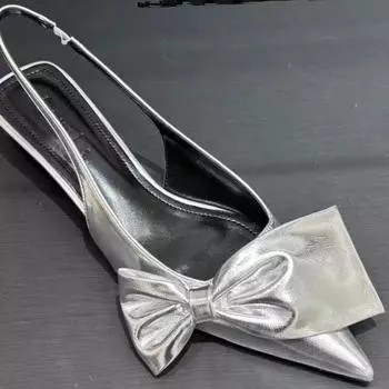 2024 новые весенние женские сандалии легкие с большим бантом пустые женские одинарные туфли с одной ногой и тонким низким каблуком 35 белый