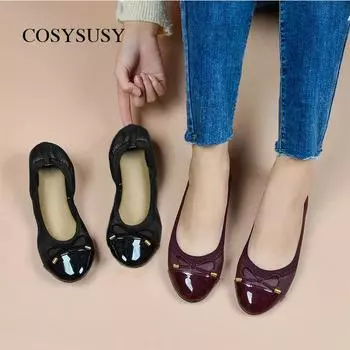 2024 Новые винно-красные туфли-лодочки для беременных женщин - балетки с мягкой подошвой, стиль весна/осень 39(UK6) чёрный