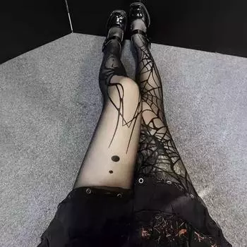 2024 Новые винтажные темные готические сетчатые колготки, чулки, женские альтернативные сексуальные колготки-паутина, ведьма, тонкие носки для девочек 2000 года чёрный