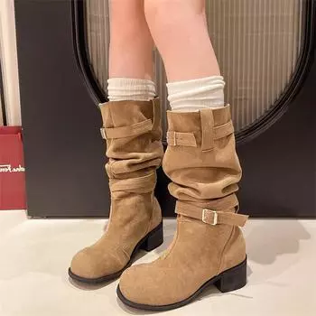 2024 Новые винтажные женские сапоги в европейско-американском стиле, высокие сапоги до колена, женские съемные сапоги в стиле Y2k, сапоги-бочки в стиле вестерн 35 хаки
