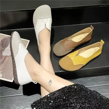 2024 Новые винтажные женские туфли смешанных цветов с мягкой подошвой, модные повседневные туфли с круглым носком и плоской подошвой для женщин, Zapatos De Mujer 35