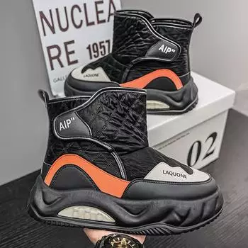 2024 Новые высокие флисовые теплые и удобные зимние ботинки, модная и универсальная зимняя хлопковая обувь для мужчин и подростков 39 чёрный